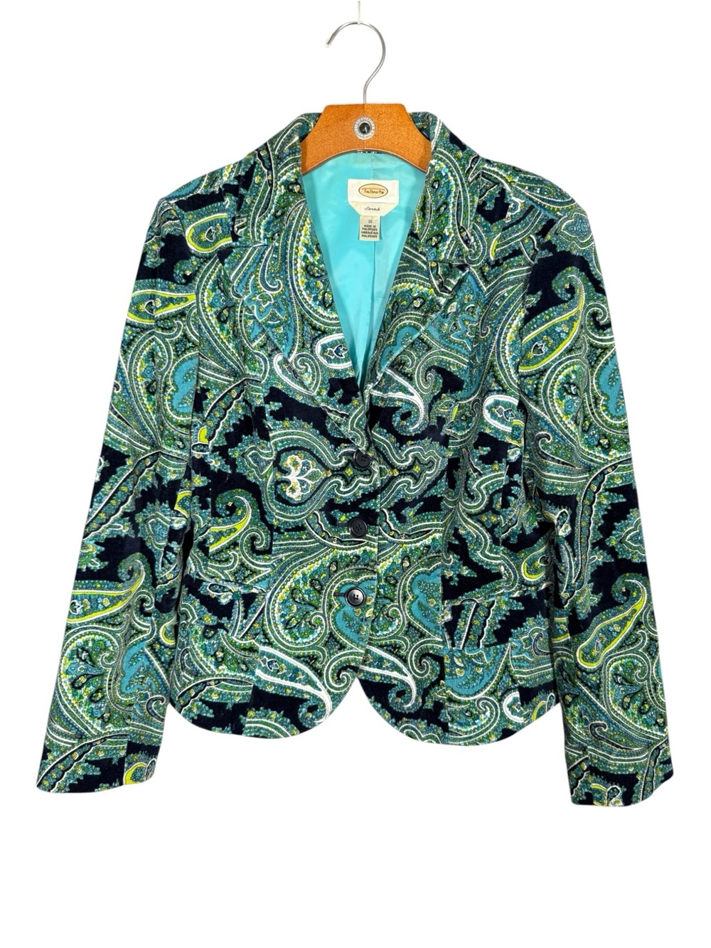 Vintage Talbots Green Paisley Velvet Blazer Cotton Maximalist 10